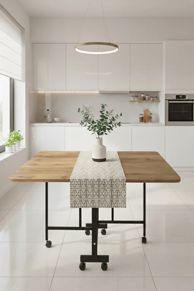 Almira 70x110 Atlantik Çam Açılabilir Katlanabilir Tekerlekli Masa